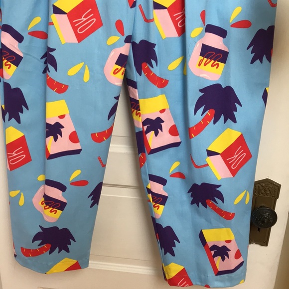 NWT Nooworks sz XXL Business Pant in snacks Food graphics blue pleated trousers - Picture 3 of 13